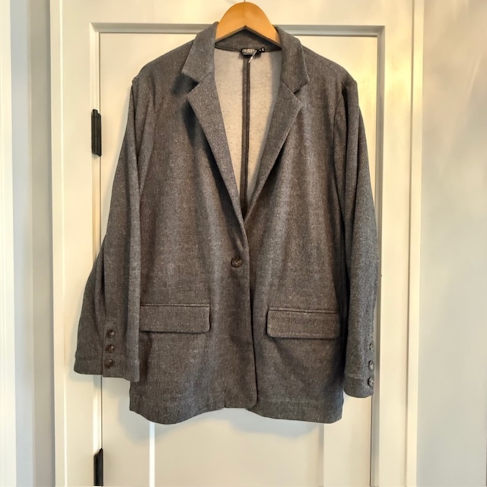 Women's Faherty XL Gray Pattern Single Button Recycled Cotton Polyester Worn 1x